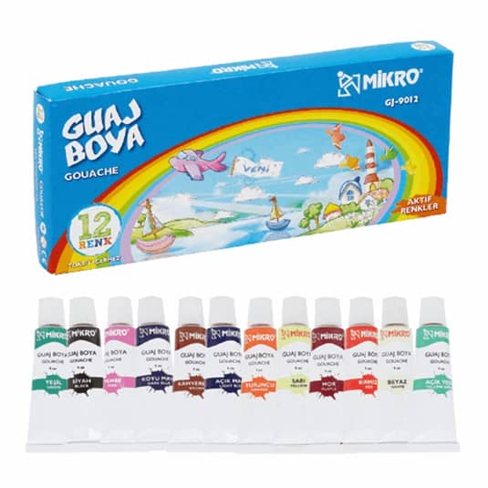 mikro gj-9012 guaj boya 12 renk 9ml, gj-9012,guaj boya,boyama