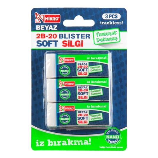 mikro 2b-20 3 lü nano blisterli silgi, mikro 2b-20 3 lü nano blisterli silgi